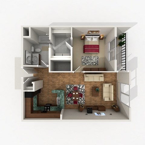 Floor plan for 1 bed, 1 bath, 737 sqft